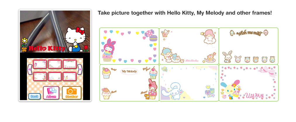 Take picture together with Hello Kitty, My Melody and other frames!
